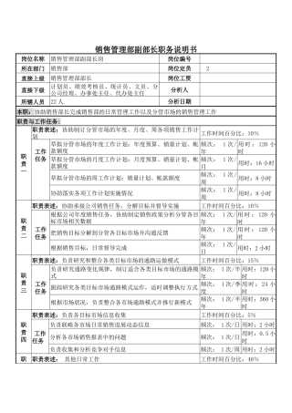 销售管理部副部长职务说明书