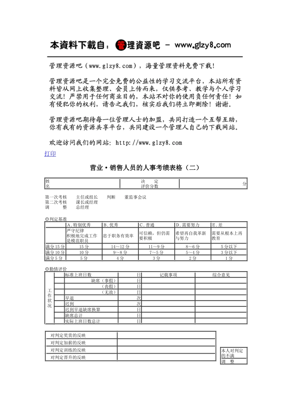 营业·销售人员的人事考绩表格_第1页