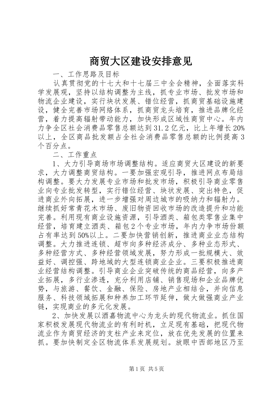 商贸大区建设安排意见_第1页