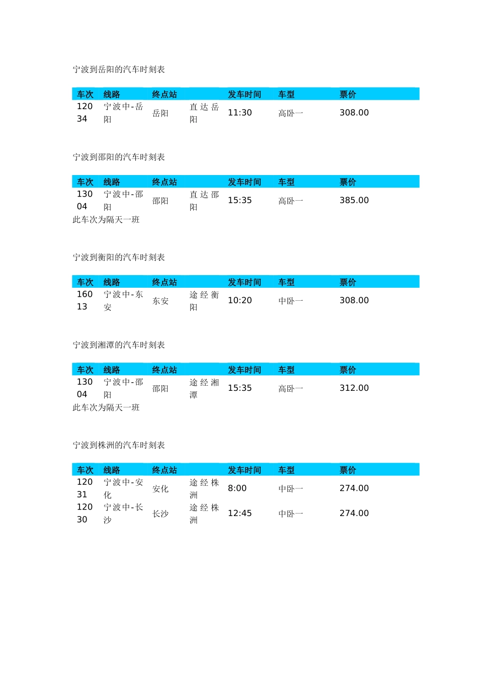 宁波汽车客运中心站时刻表查询(最新)_第3页