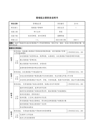 通信行业-集团客户营销部-管理组主管岗位说明书