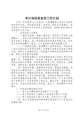 审计局信息宣传工作计划