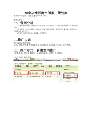 淘宝店铺百度空间推广策划方案