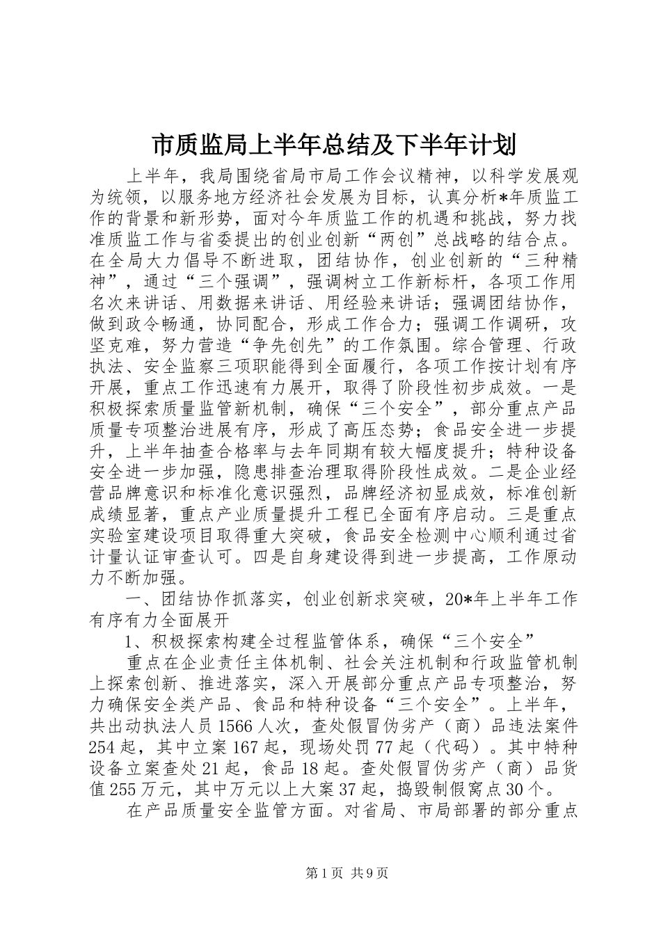 市质监局上半年总结及下半年计划_第1页