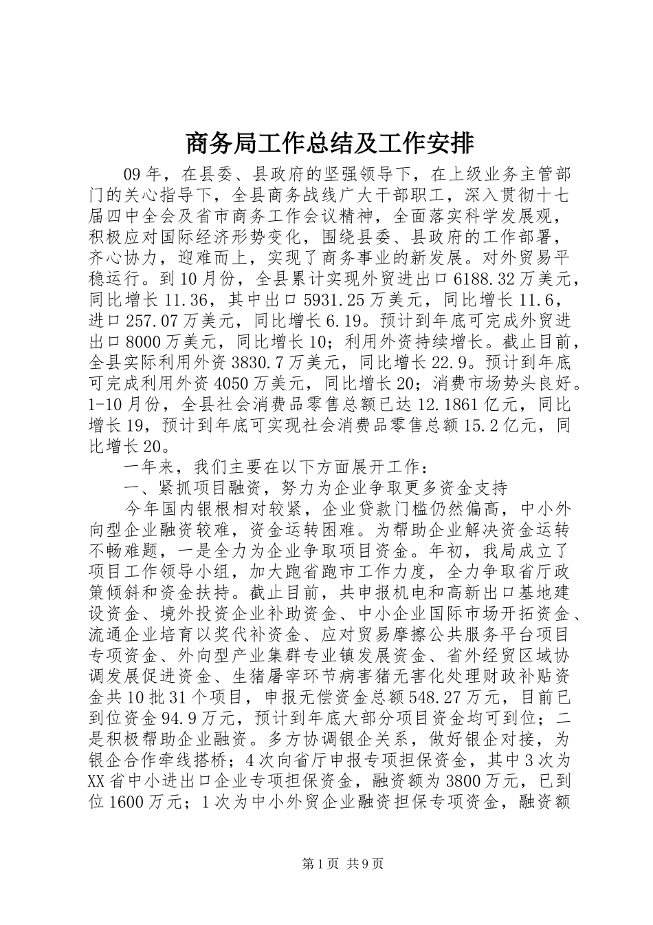 商务局工作总结及工作安排_第1页