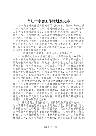 市红十字会工作计划及安排