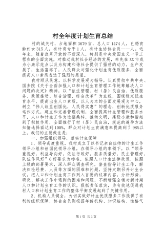 村全年度计划生育总结