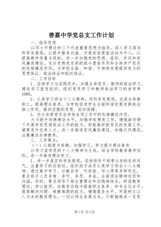 善嘉中学党总支工作计划