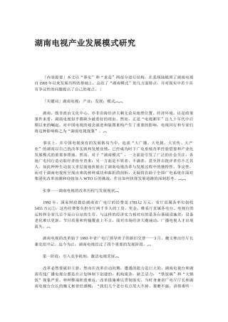 湖南电视产业发展模式研究