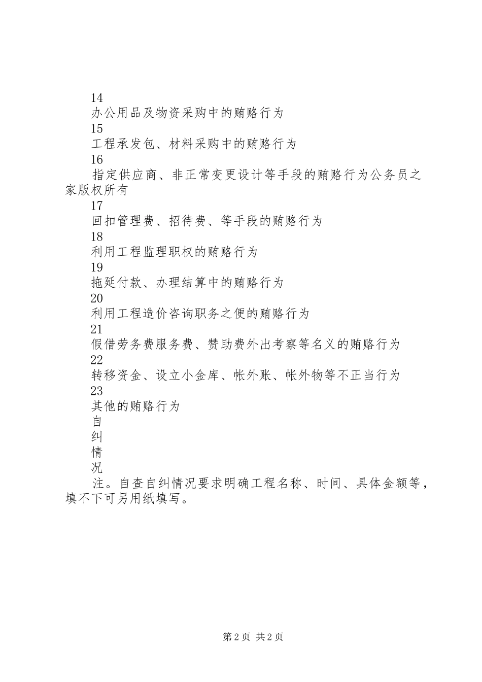 县规划建设系统治理商业贿赂自查自纠表_第2页