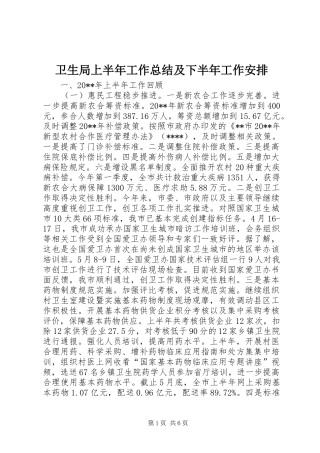 卫生局上半年工作总结及下半年工作安排