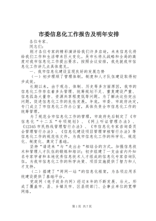 市委信息化工作报告及明年安排