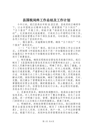 县国税局终工作总结及工作计划