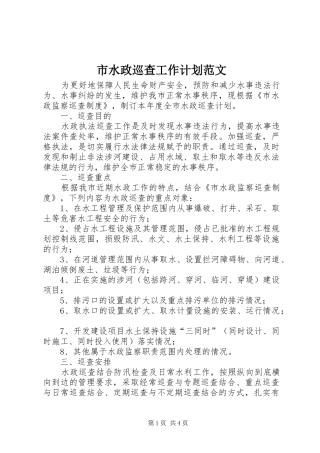 市水政巡查工作计划范文