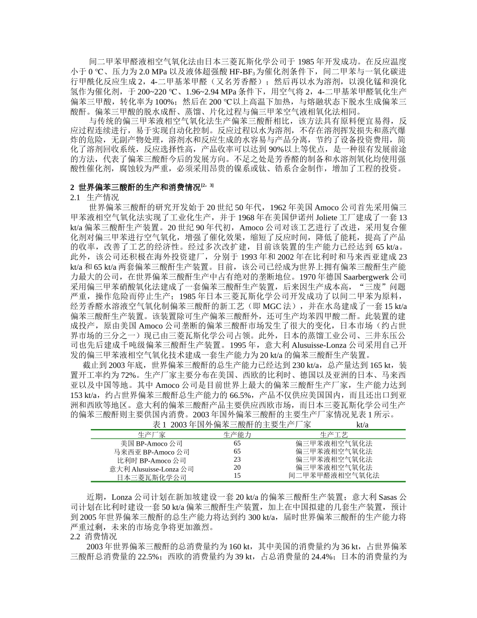 偏苯三酸酐的生产技术及国内外市场分析_第2页