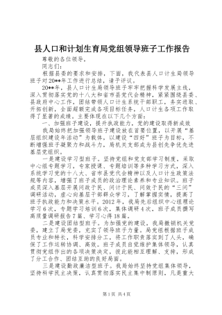 县人口和计划生育局党组领导班子工作报告