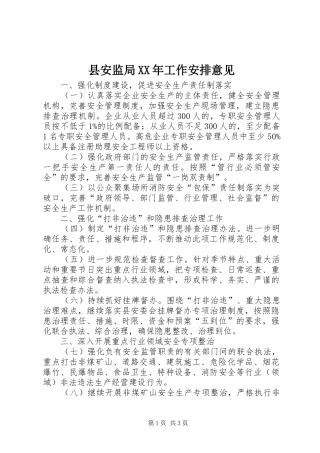 县安监局XX年工作安排意见