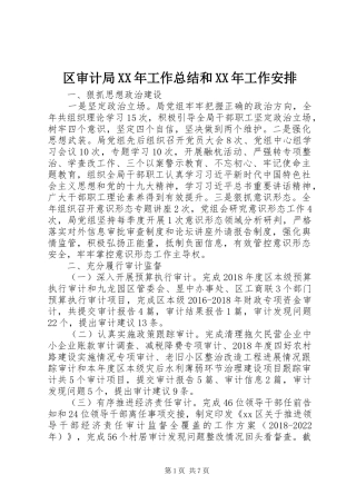 区审计局XX年工作总结和XX年工作安排