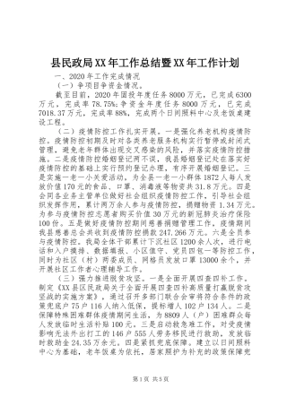 县民政局XX年工作总结暨XX年工作计划