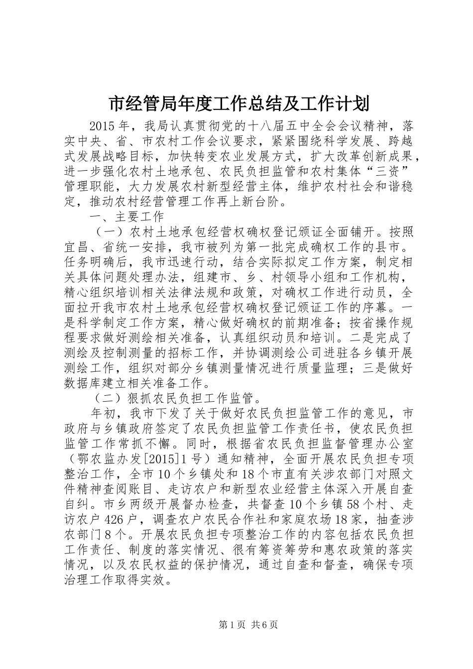 市经管局年度工作总结及工作计划_第1页