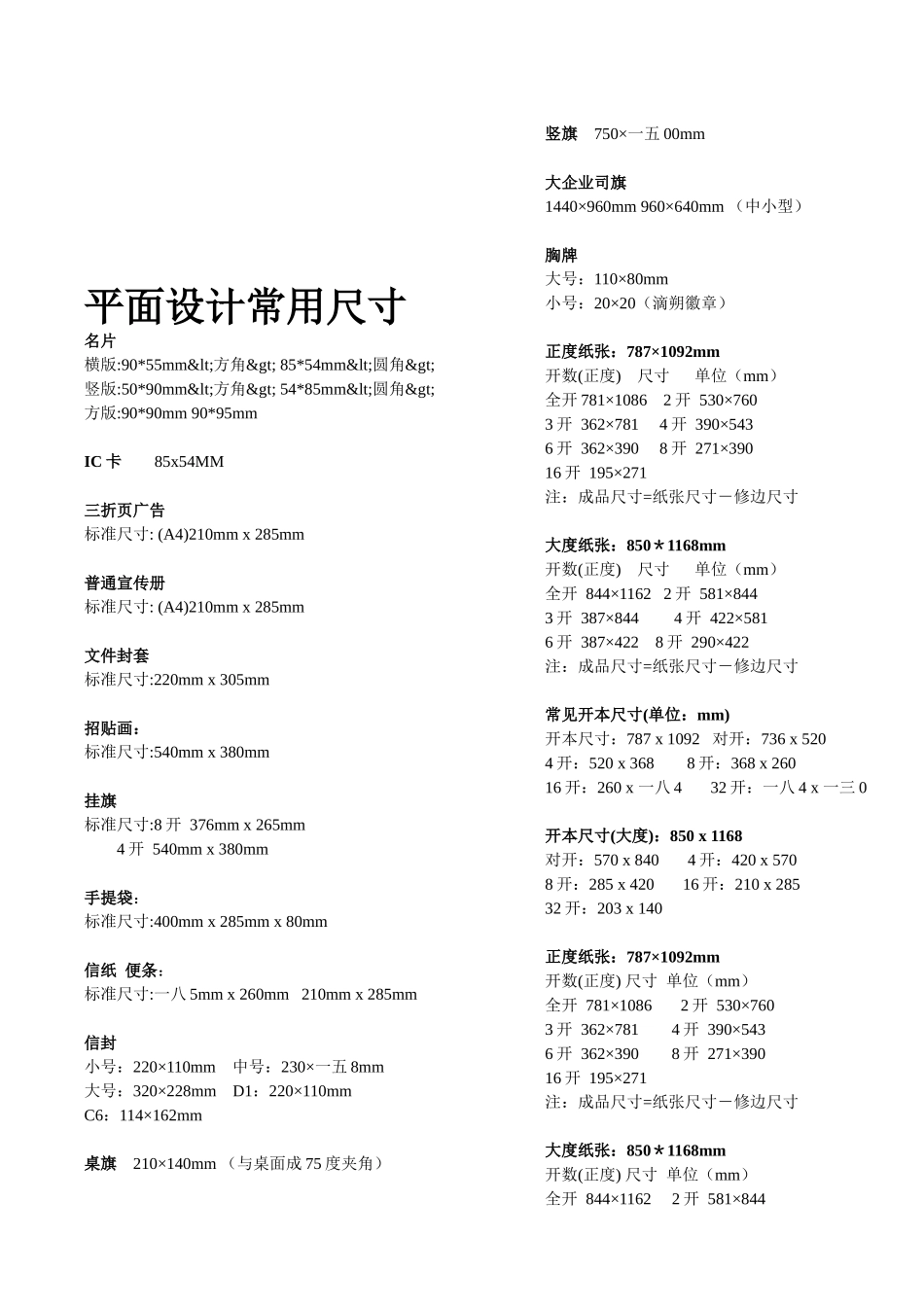 平面广告设计常用尺寸汇编_第1页