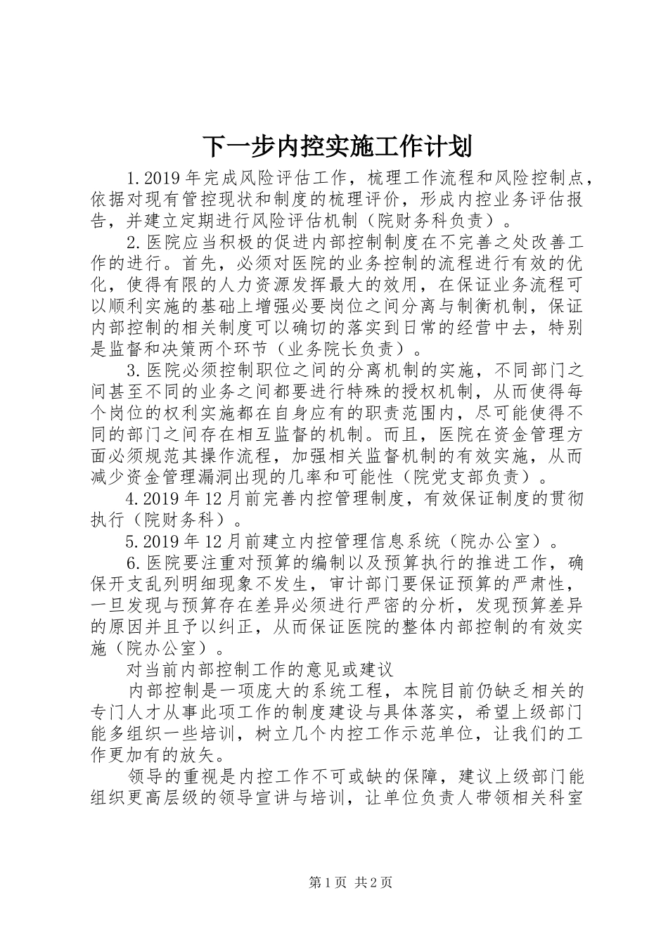 下一步内控实施工作计划_第1页
