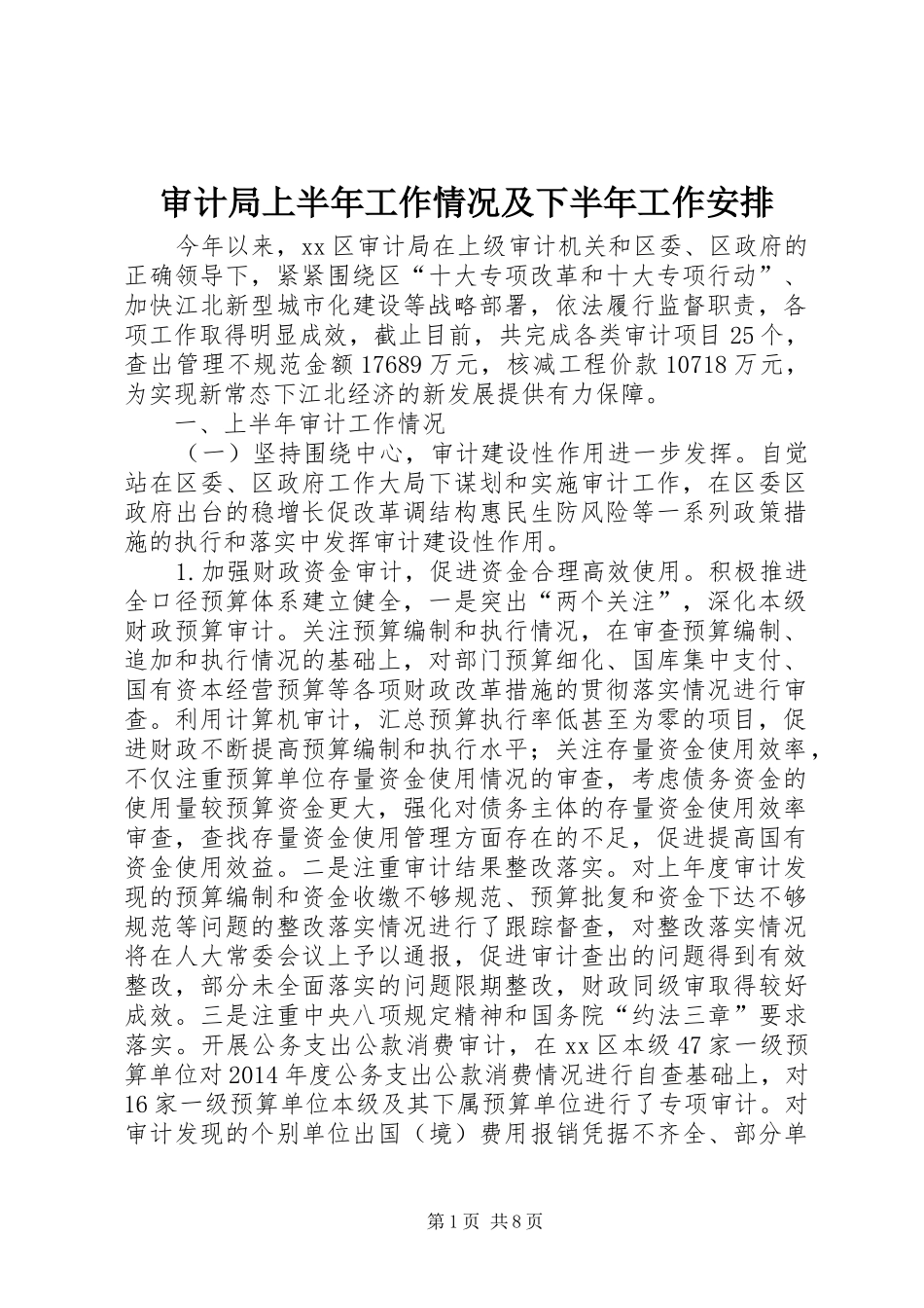 审计局上半年工作情况及下半年工作安排_第1页