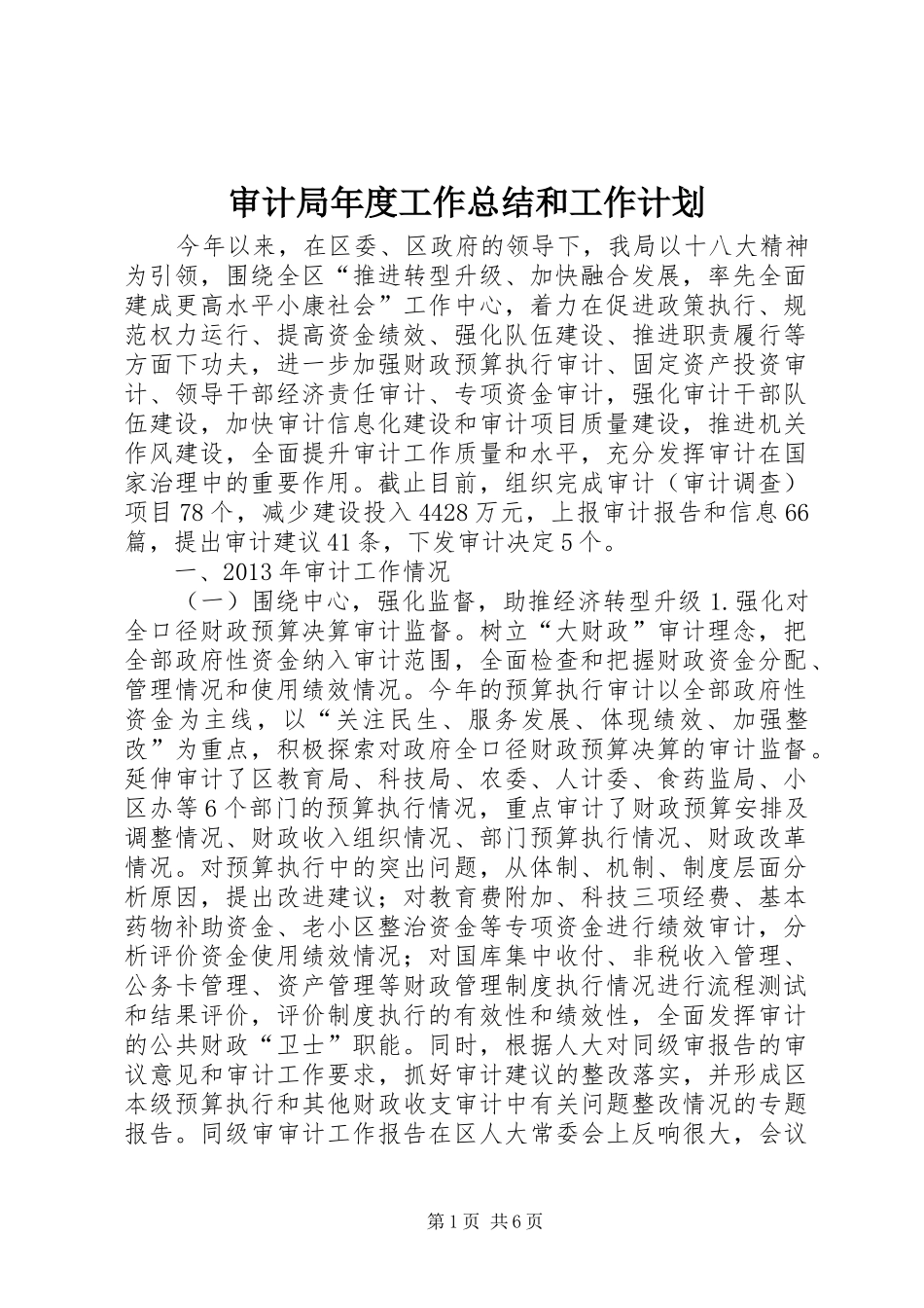 审计局年度工作总结和工作计划_第1页