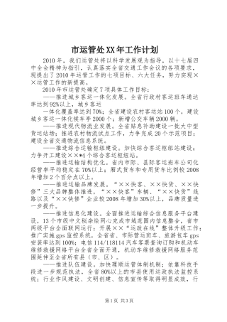 市运管处XX年工作计划