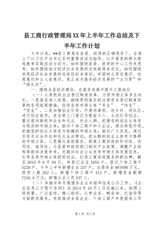 县工商行政管理局XX年上半年工作总结及下半年工作计划