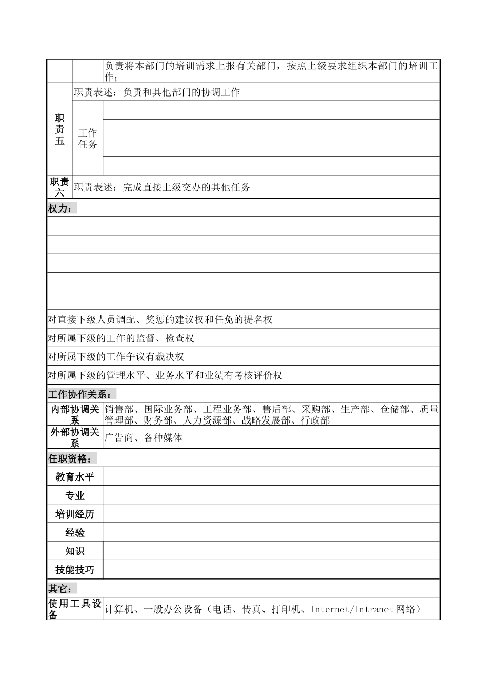 营销规划部部长岗位说明书_第2页