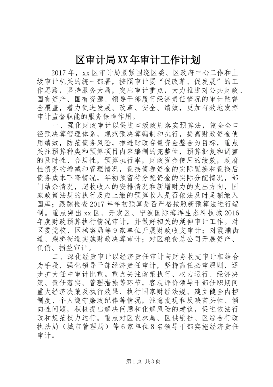 区审计局XX年审计工作计划_第1页