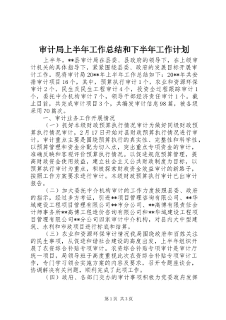 审计局上半年工作总结和下半年工作计划