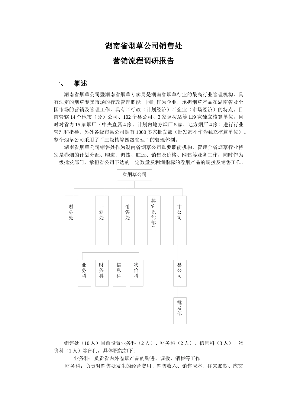 湖南省烟草公司销售处营销流程调研报告_第1页