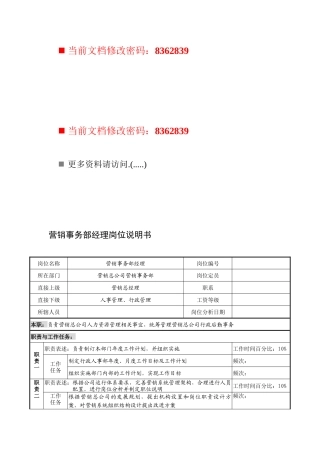 营销事务部经理职务说明书