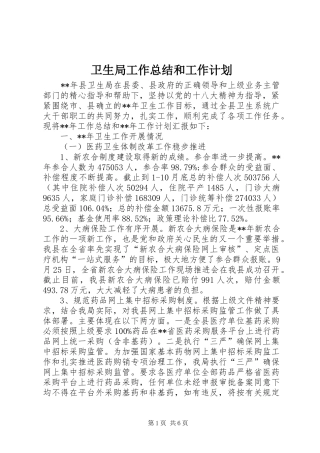 卫生局工作总结和工作计划