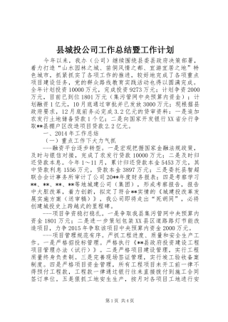 县城投公司工作总结暨工作计划