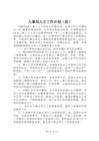 人事局人才工作计划（县）