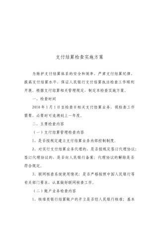 支付结算检查实施方案介绍