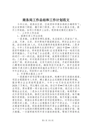 商务局工作总结和工作计划范文