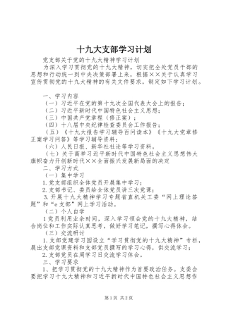 十九大支部学习计划
