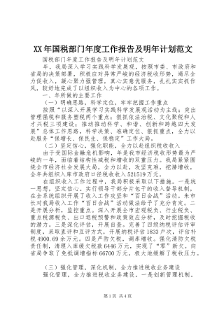 XX年国税部门年度工作报告及明年计划范文