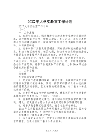 20XX年大学实验室工作计划