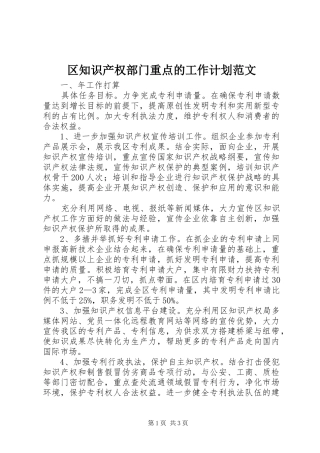 区知识产权部门重点的工作计划范文