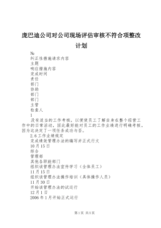 庞巴迪公司对公司现场评估审核不符合项整改计划
