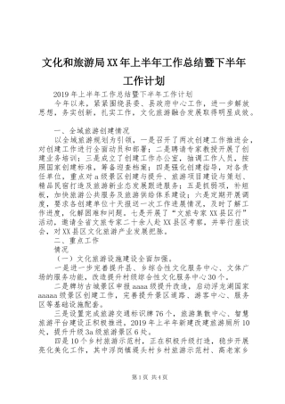 文化和旅游局XX年上半年工作总结暨下半年工作计划