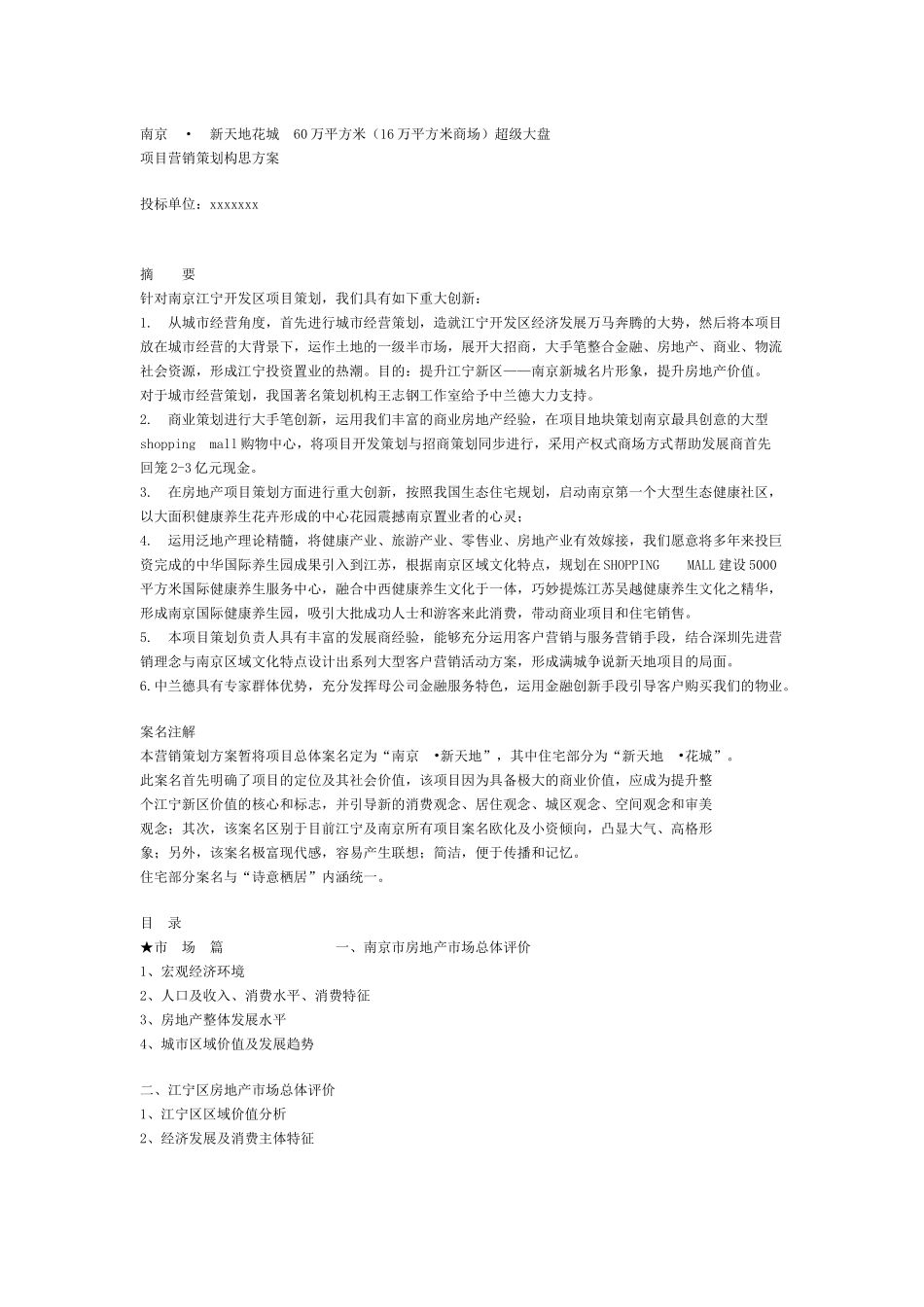 南京某超级大盘项目营销策划构思方案_第1页