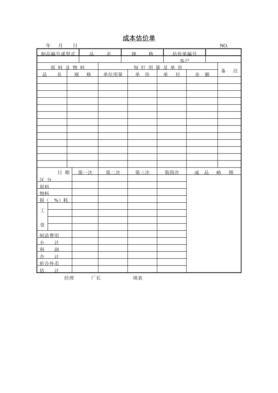 销售成本估价单_第1页