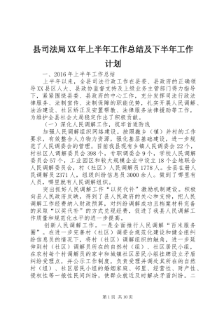 县司法局XX年上半年工作总结及下半年工作计划