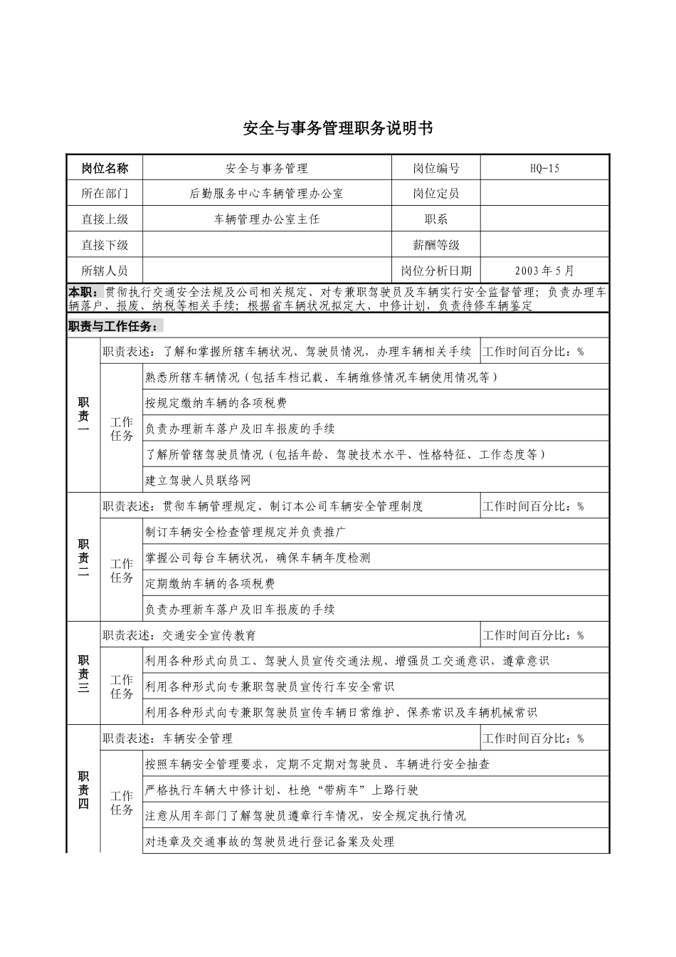 通信行业-后勤服务中心-安全与事务管理岗位说明书_第1页